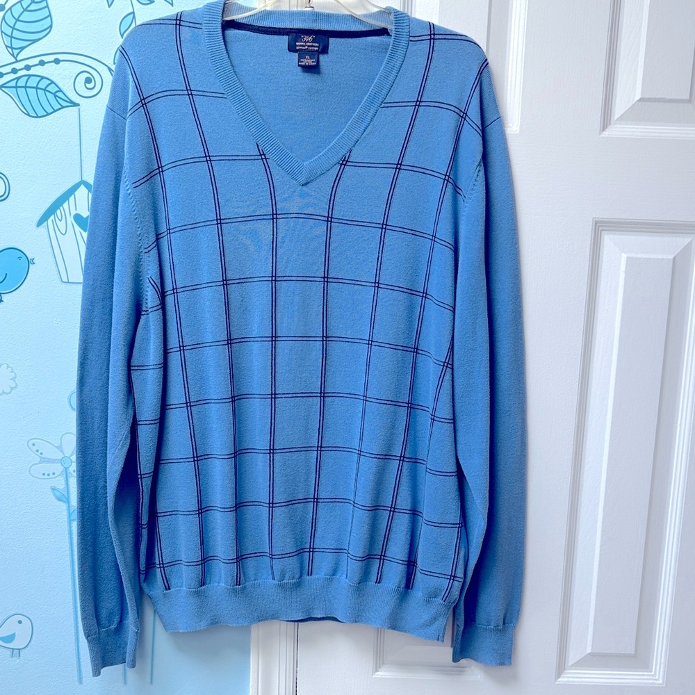 Brooks Brothers "346" Light Blue V-Neck 100% Supima Cotton Sweater Men's Size XL